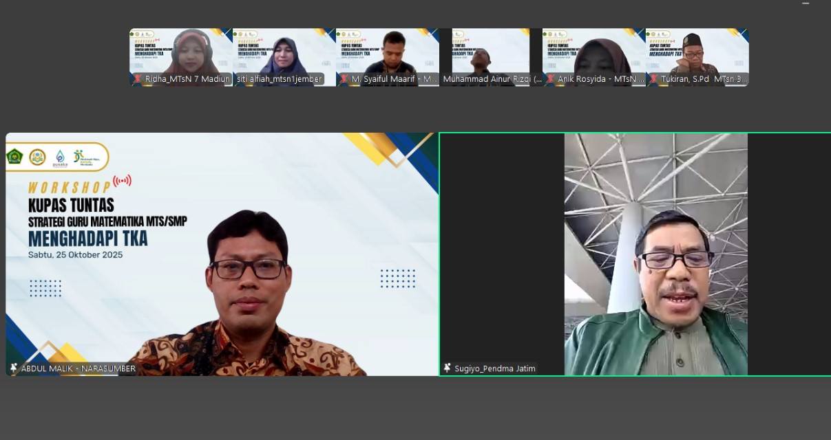 MGMP Matematika MTs Jatim Sukses Gelar Workshop TKA, Di Apresiasi Katim Guru dan Kabid Pendma Kanwil Kemenag